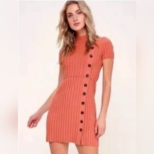 Free People XS Mock Neck Ribbed Knit Bodycon Mini Dress Stretch Cozy Sweater